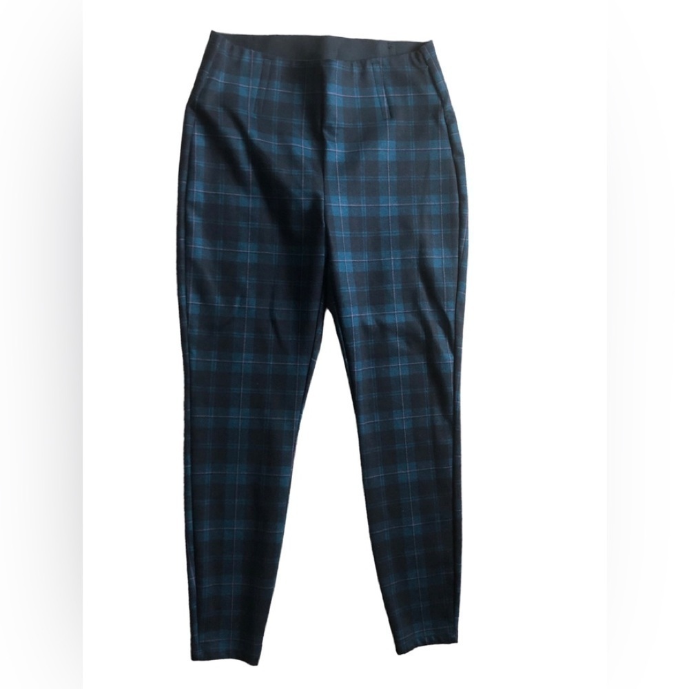Maurices High Rise Blue Plaid Slimming Ponte Legging Pull On Style Sz. M 8/10